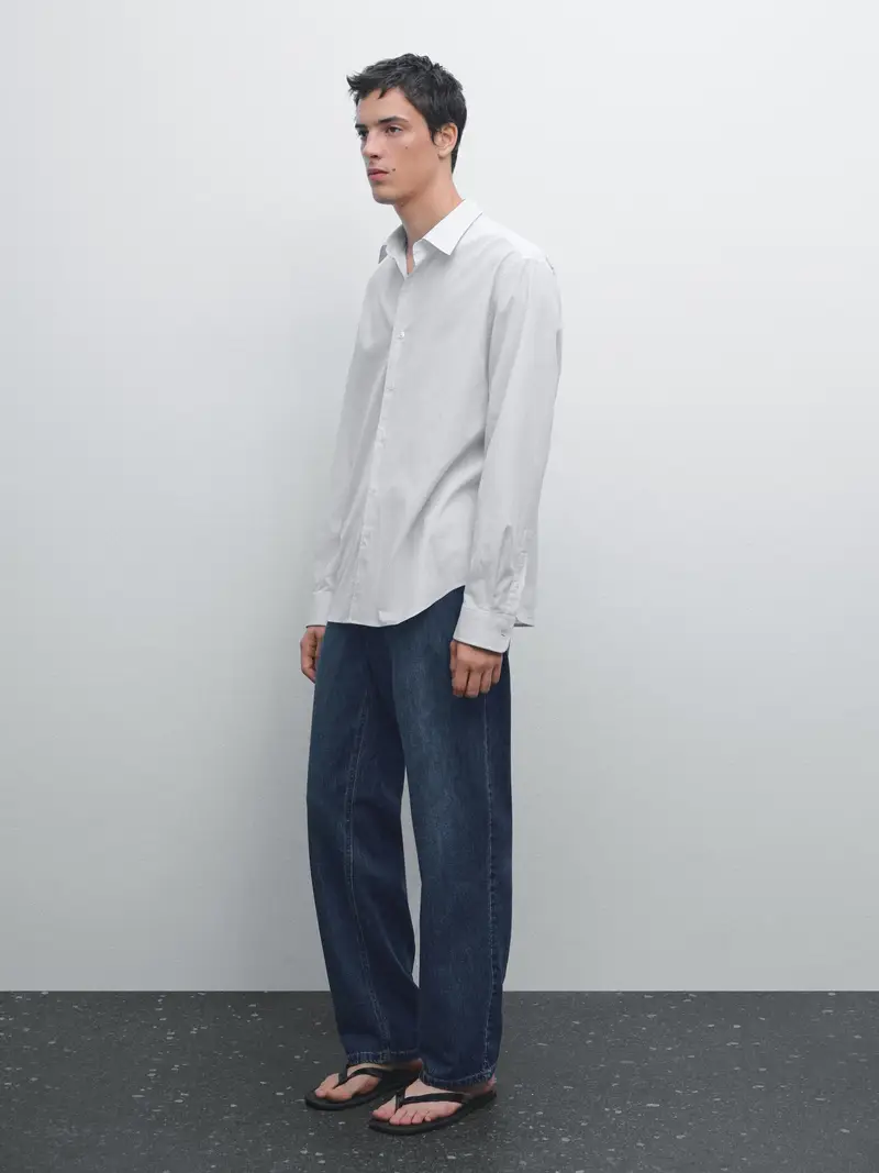 Camicia A Righe Regular Fit - Celeste - - Massimo Dutti - Maschile