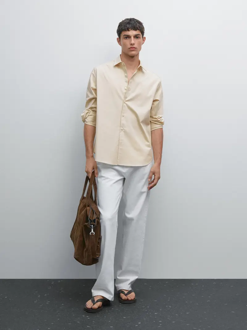 Camicia Comfort In Twill - Beige - - Massimo Dutti - Maschile