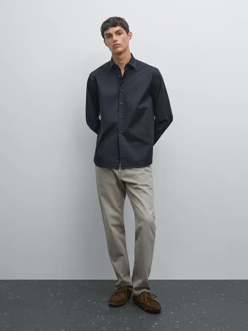 Camicia Comfort In Twill - Blu Marino - - Massimo Dutti - Maschile