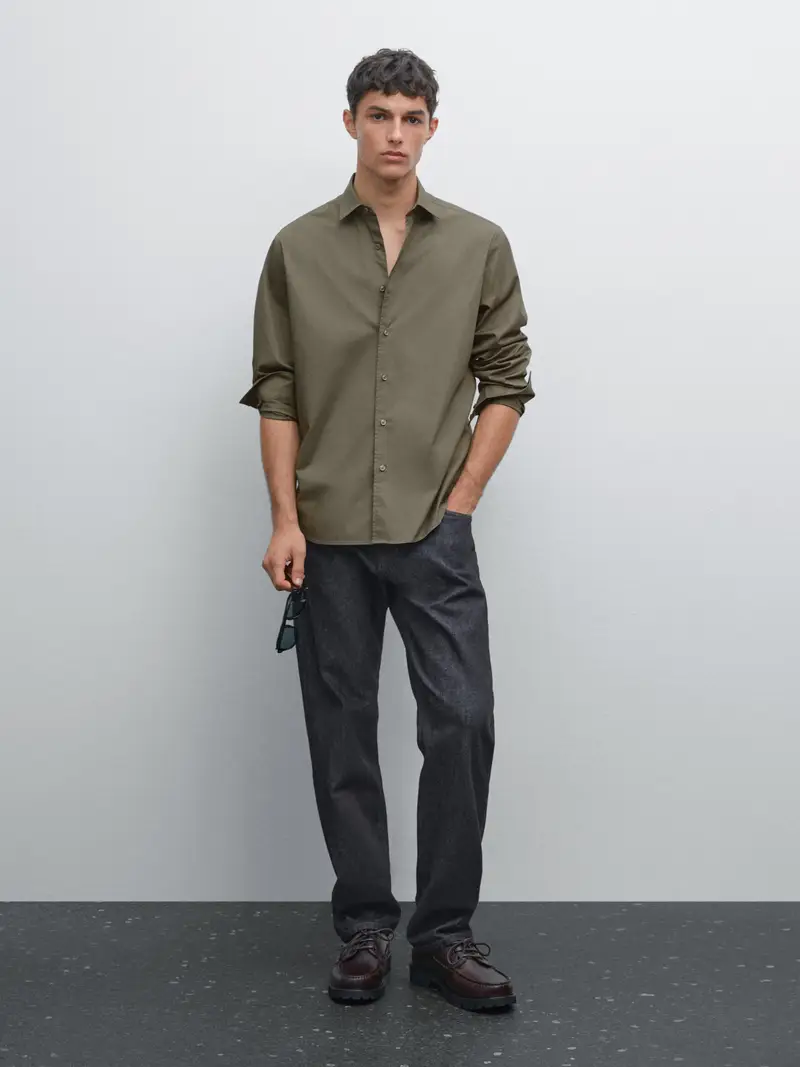 Camicia Comfort In Twill - Verde Chiaro - - Massimo Dutti - Maschile