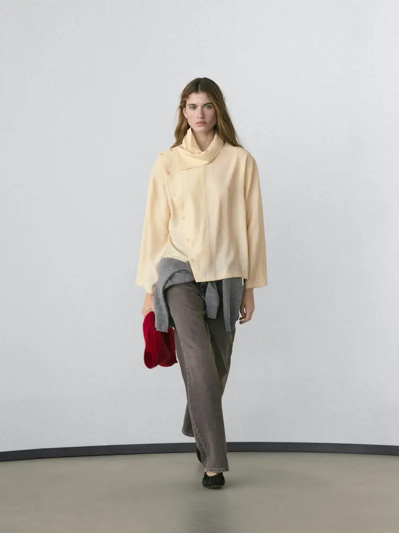 Camicia Con Abbottonatura Asimmetrica - Ecru - - Massimo Dutti - Femminile