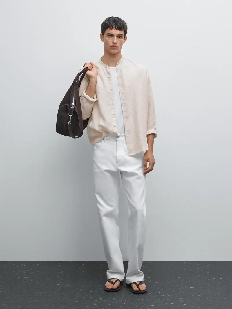 Camicia Con Collo Alla Coreana Regular Fit - Beige - - Massimo Dutti - Maschile