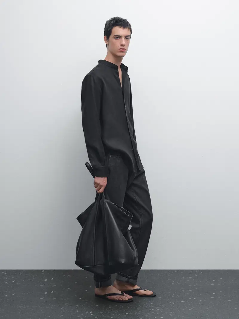 Camicia Con Collo Alla Coreana Regular Fit - Nero - - Massimo Dutti - Maschile