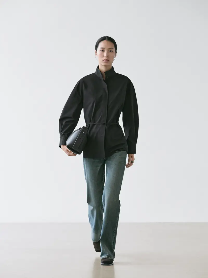 Camicia Con Collo Alto E Dettaglio Di Nastro - Nero - - Massimo Dutti - Femminile