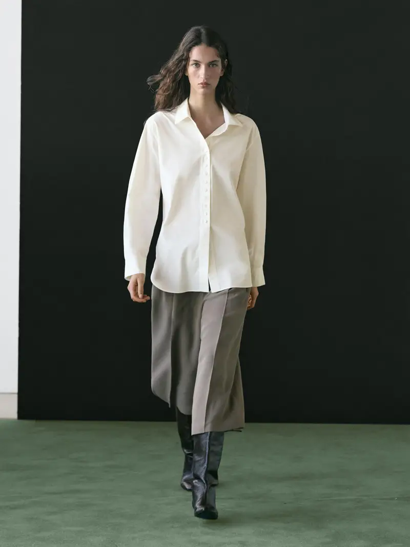 Camicia Con Dettaglio Di Bottoni 100% Cotone - Bianco Roto - - Massimo Dutti - Femminile