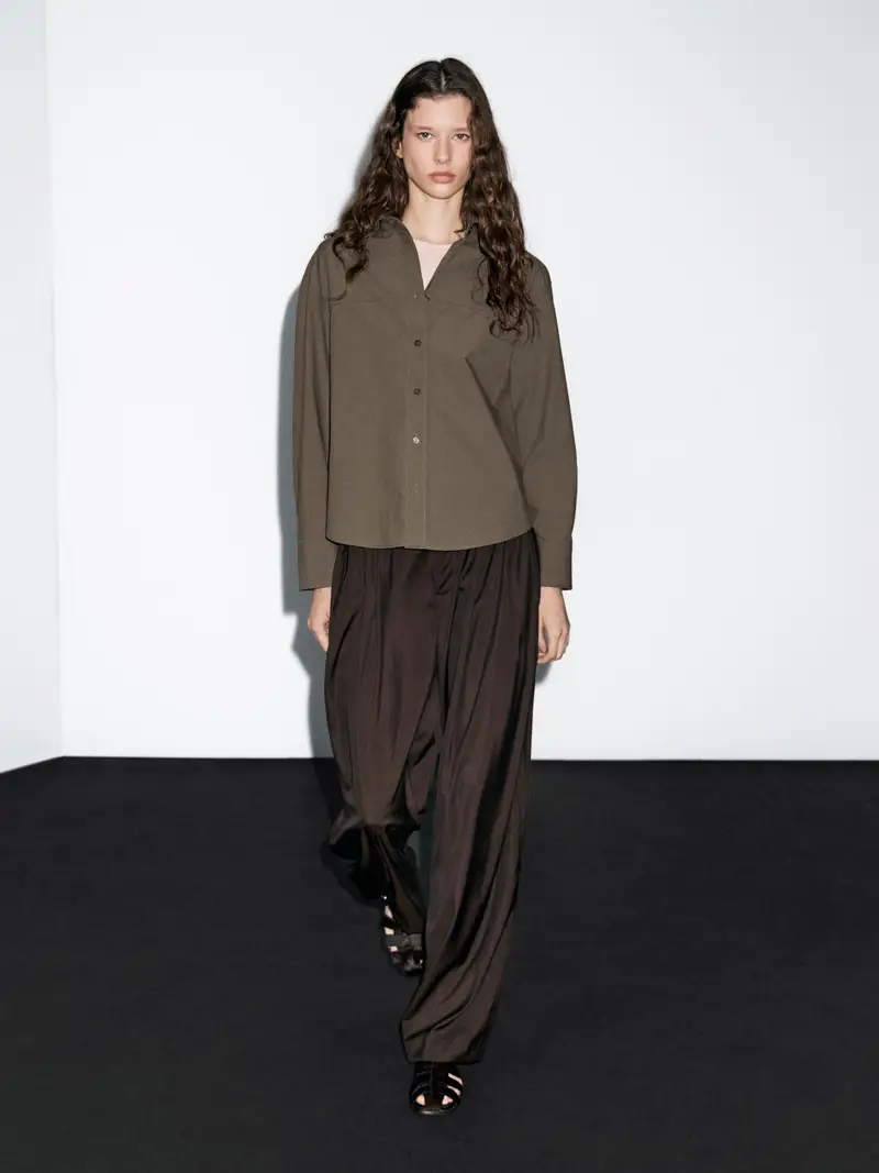 Camicia Con Dettaglio Di Cuciture 100% Cotone - Verde - - Massimo Dutti - Femminile