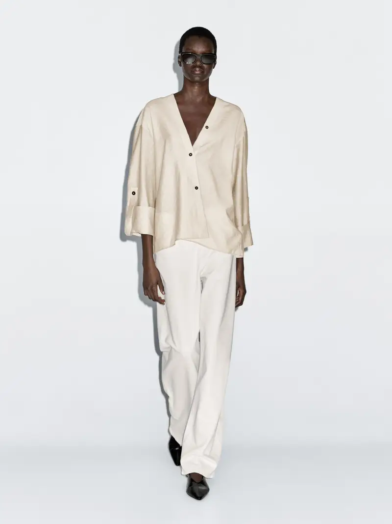 Camicia Con Maniche Roll-Up - Ecru - - Massimo Dutti - Femminile