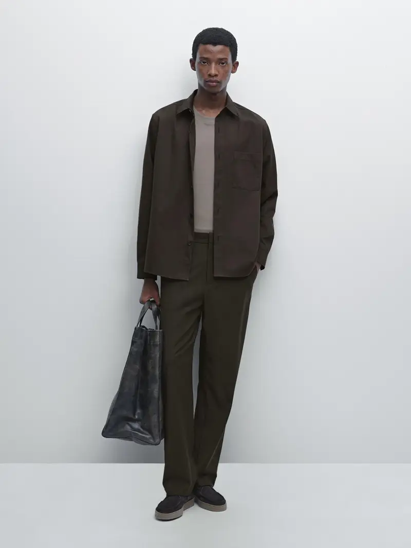 Camicia Con Tasca Relax Fit - Marrone - - Massimo Dutti - Maschile