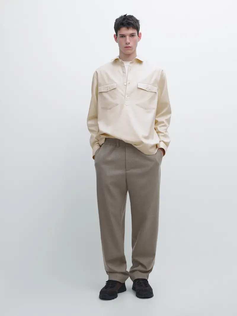 Camicia Con Tasche In Cotone - Beige - - Massimo Dutti - Maschile