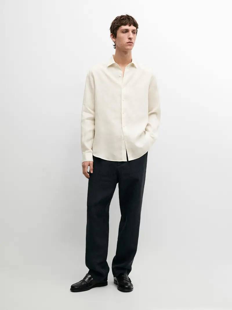 Camicia Di Lino Leggera Regular Fit - Beige - - Massimo Dutti - Maschile