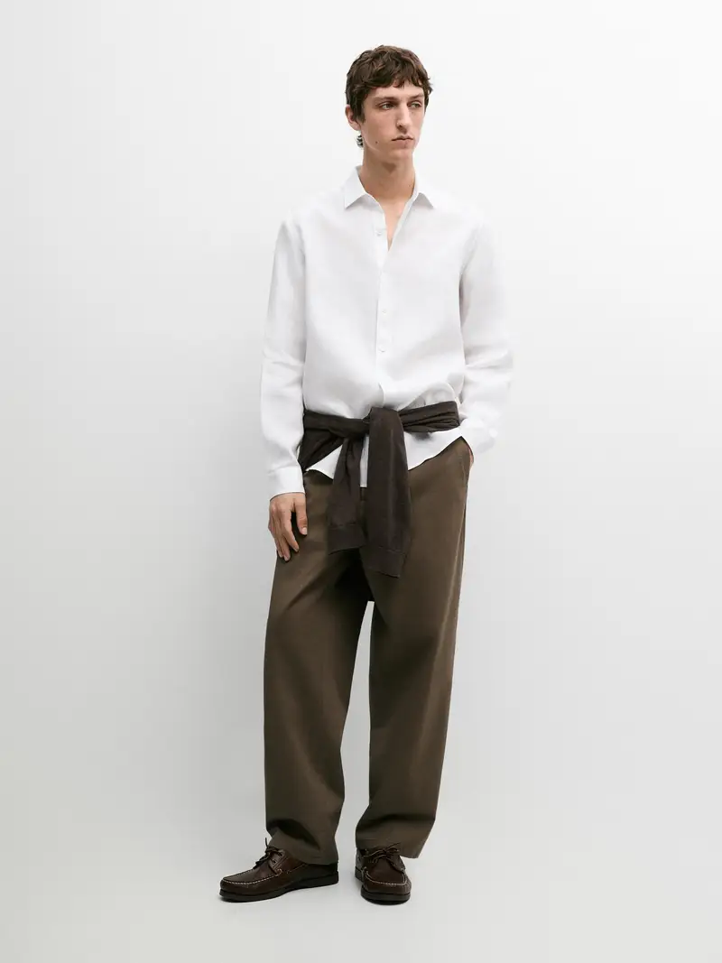 Camicia Di Lino Leggera Regular Fit - Bianco - - Massimo Dutti - Maschile