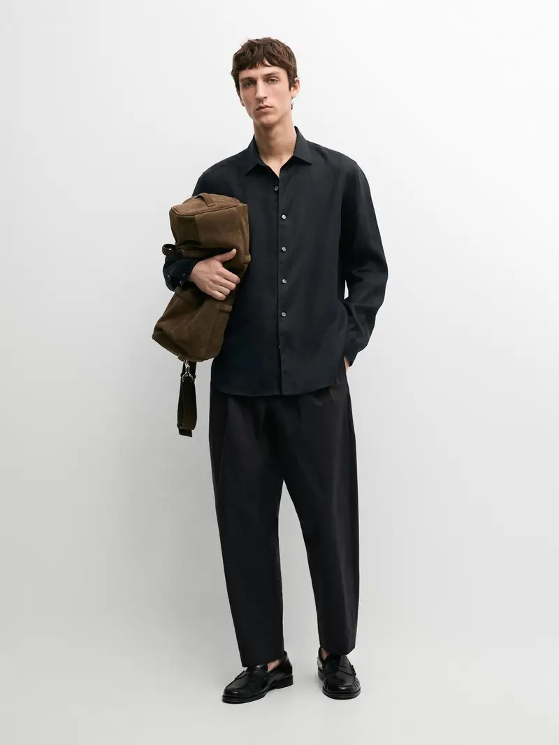 Camicia Di Lino Leggera Regular Fit - Blu Marino - - Massimo Dutti - Maschile