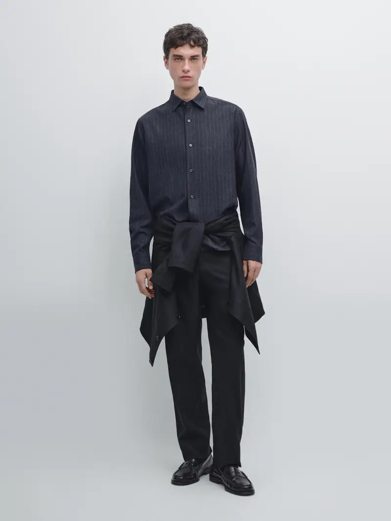 Camicia Gessata Regular Fit - Azzurro Medio - - Massimo Dutti - Maschile