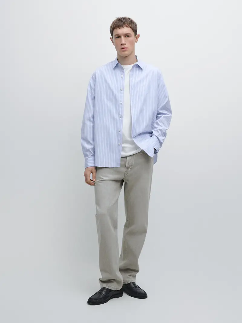 Camicia Gessata Regular Fit - Blu Celeste - - Massimo Dutti - Maschile