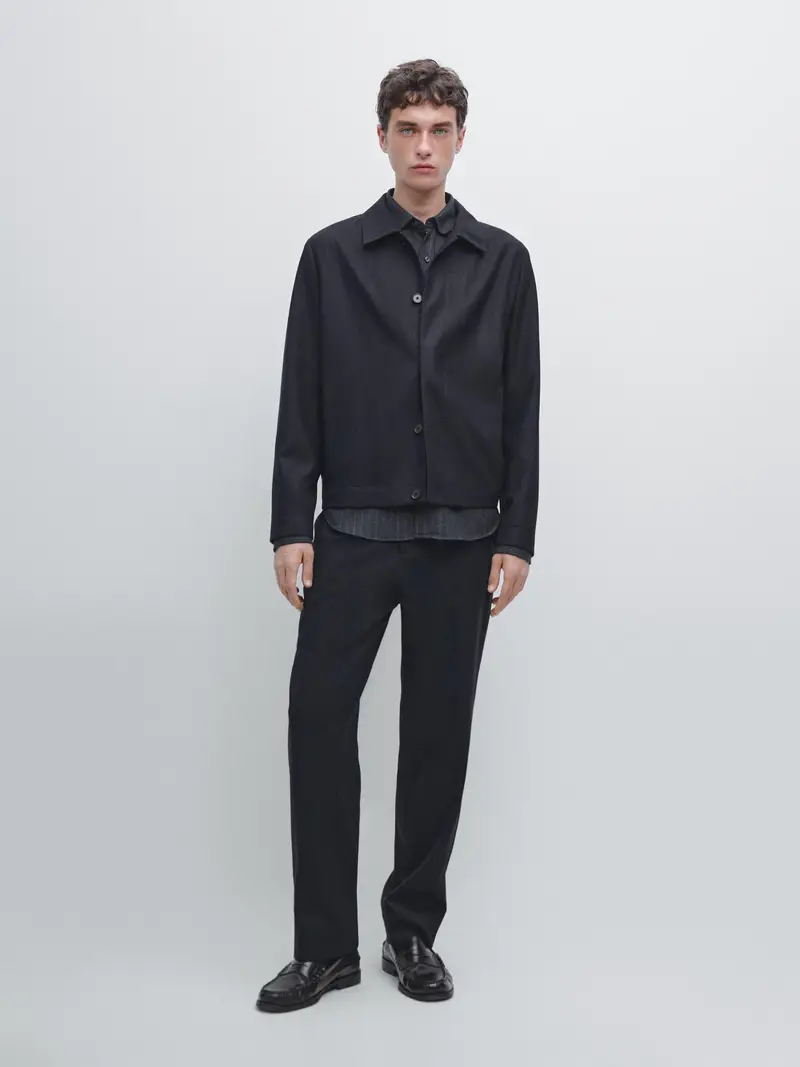 Camicia Giacca In Flanella Effetto Velluto A Costine 100% Lana - Blu Marino - - Massimo Dutti - Maschile