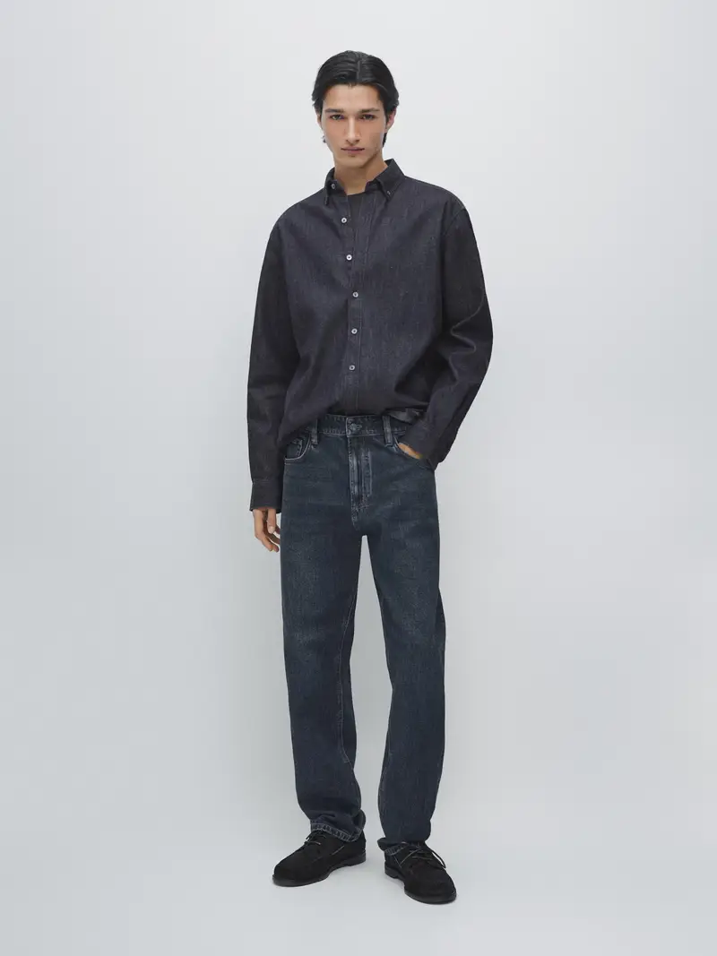 Camicia In Denim Regular Fit - Azzurro Oscuro - - Massimo Dutti - Maschile