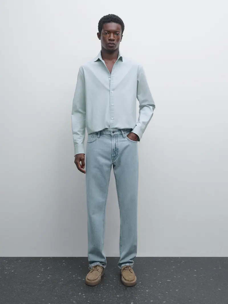 Camicia In Denim Slim Fit - Blu Celeste - - Massimo Dutti - Maschile