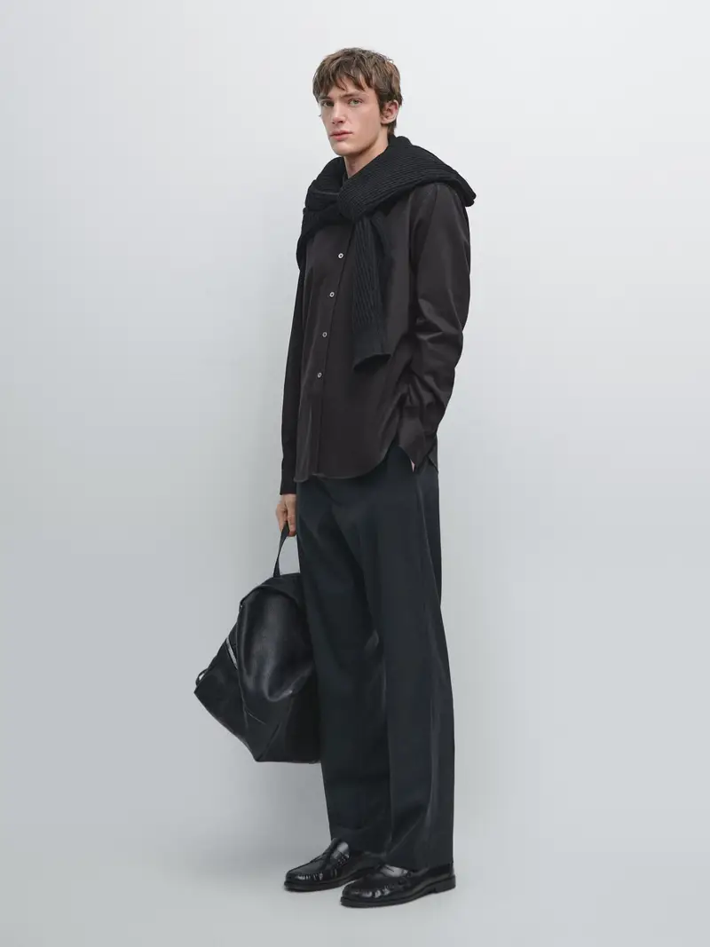 Camicia In Misto Cotone Regular Fit - Blu Marino - - Massimo Dutti - Maschile