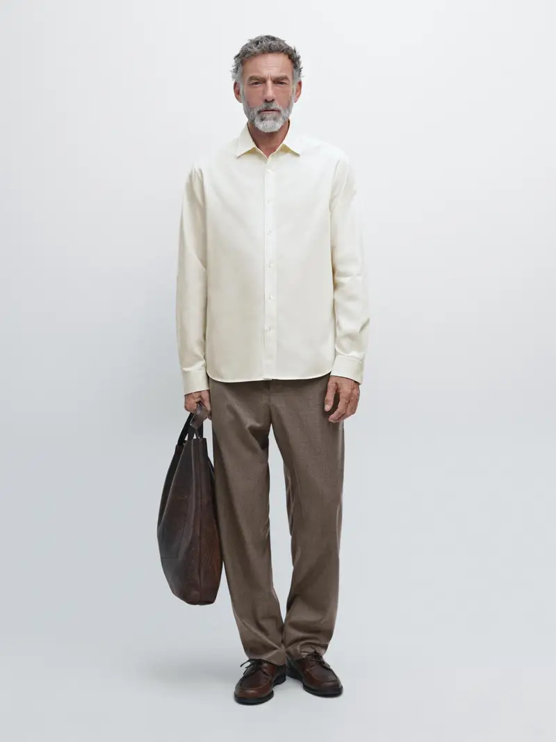 Camicia In Misto Cotone Regular Fit - Ecru - - Massimo Dutti - Maschile