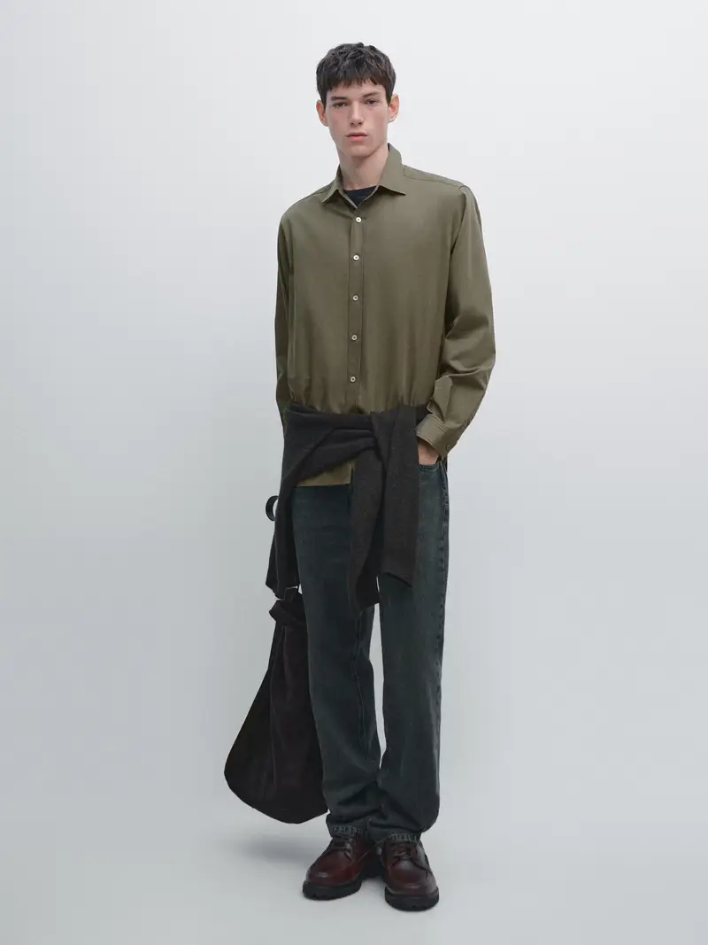 Camicia In Misto Cotone Regular Fit - Verde - - Massimo Dutti - Maschile