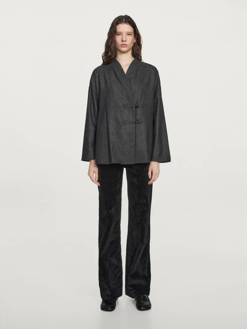 Camicia In Misto Lana Con Bottoni In Corno - Nero - - Massimo Dutti - Femminile