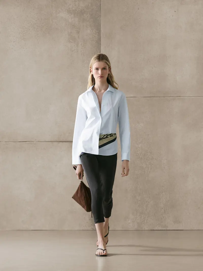 Camicia In Popeline 100% Cotone - Celeste - - Massimo Dutti - Femminile