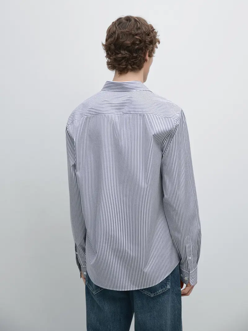 Camicia In Popeline A Righe Regular Fit - Blu Marino - - Massimo Dutti - Maschile