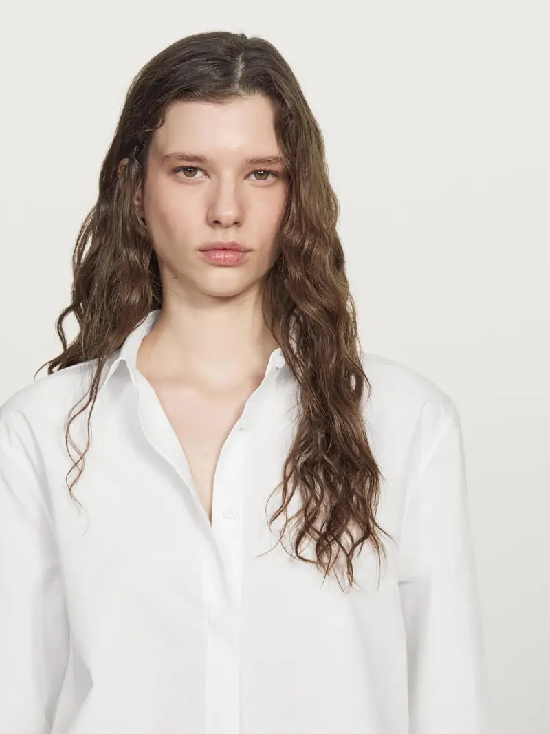 Camicia In Popeline Con Bottoni Nascosti - Bianco - - Massimo Dutti - Femminile