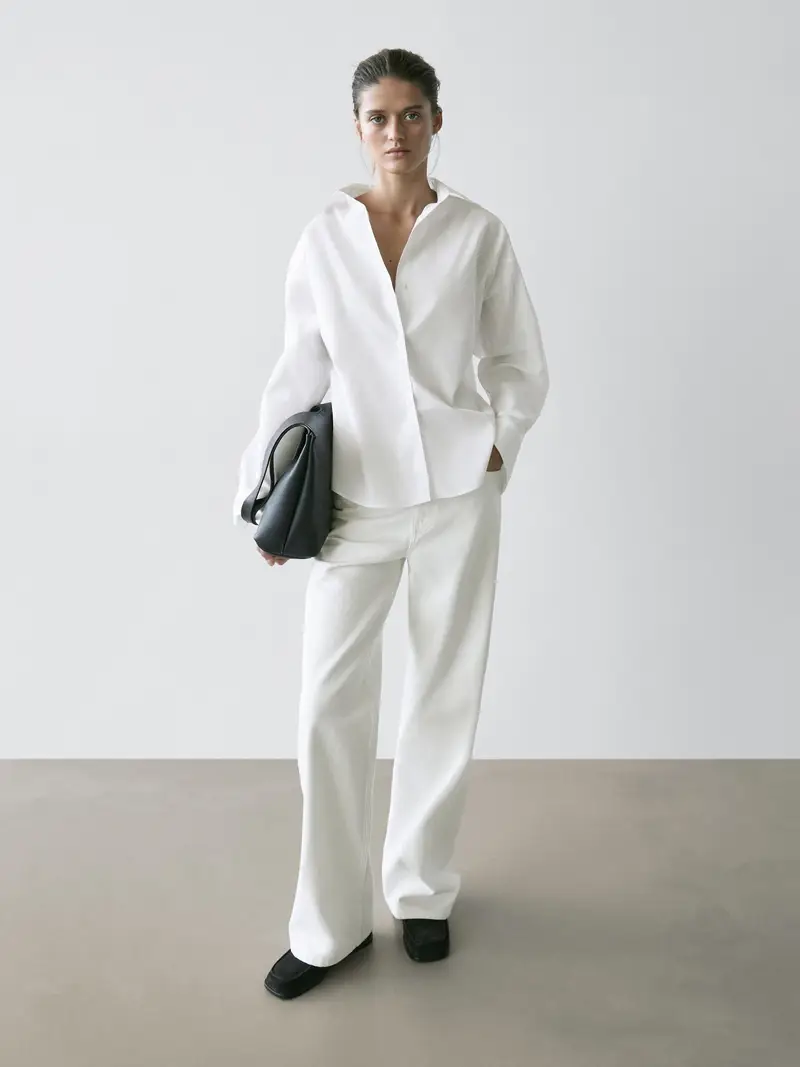 Camicia In Popeline Di Cotone Con Pince - Bianco - - Massimo Dutti - Femminile