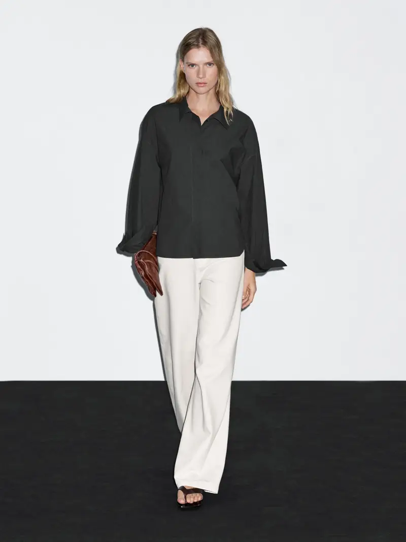 Camicia In Popeline Morbida 100% Cotone - Grigio Azzurrato - - Massimo Dutti - Femminile