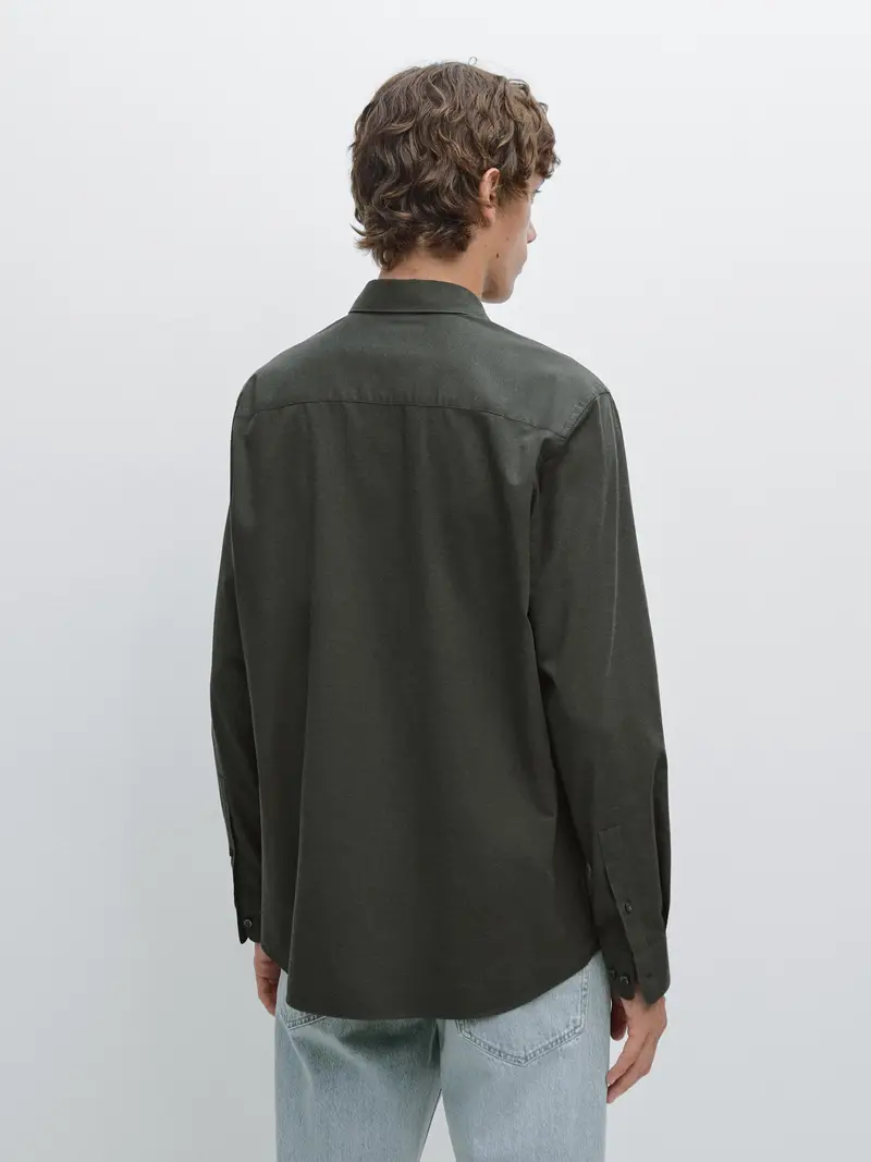 Camicia In Twill Mélange Slim Fit - Verde - - Massimo Dutti - Maschile
