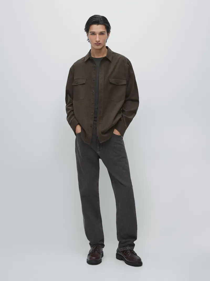 Camicia In Velluto A Costine Con Tasche A Contrasto Relax Fit - Grigio - - Massimo Dutti - Maschile