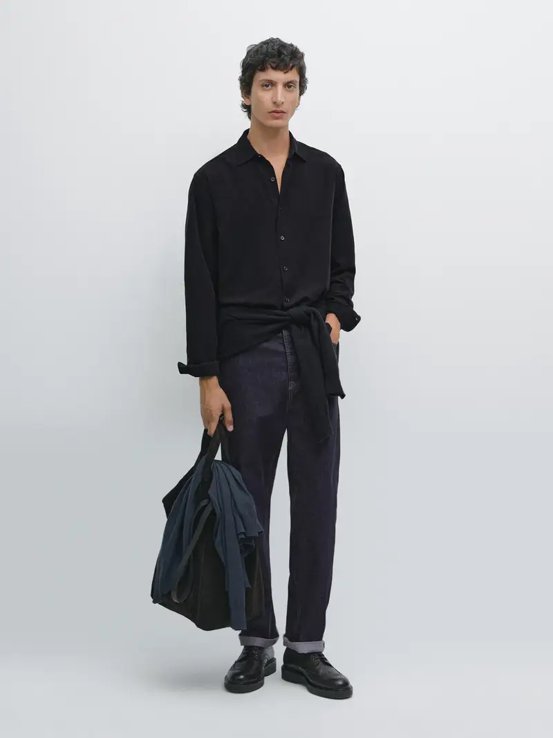 Camicia In Velluto A Costine Regular Fit - Blu Marino - - Massimo Dutti - Maschile