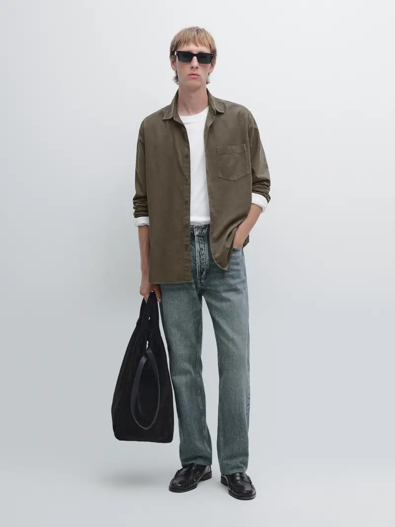 Camicia In Velluto A Costine Regular Fit - Grigio - - Massimo Dutti - Maschile