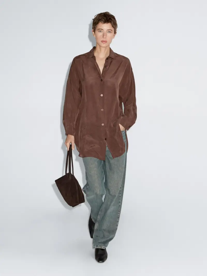 Camicia Lunga Morbida - Marrone - - Massimo Dutti - Femminile