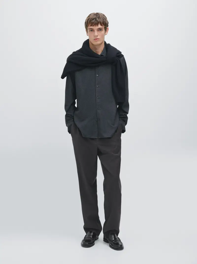 Camicia Mélange In Tessuto Quadrettato Regular Fit - Azzurro Oscuro - - Massimo Dutti - Maschile