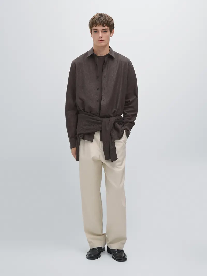 Camicia Mélange In Tessuto Quadrettato Regular Fit - Marrone - - Massimo Dutti - Maschile