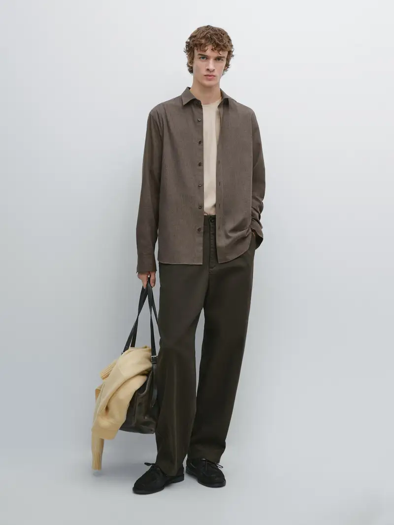 Camicia Mélange Regular Fit - Marrone - - Massimo Dutti - Maschile