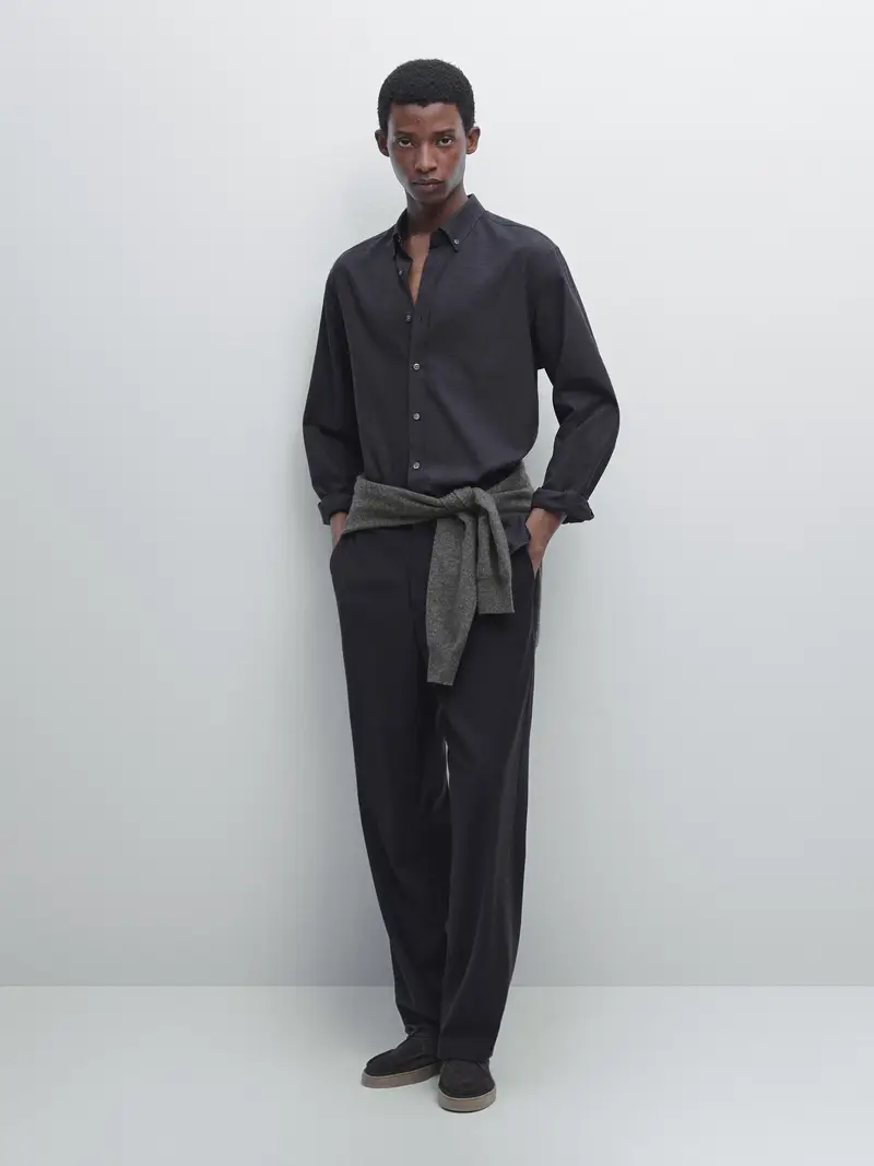 Camicia Mélange Soft Regular Fit - Blu Marino - - Massimo Dutti - Maschile