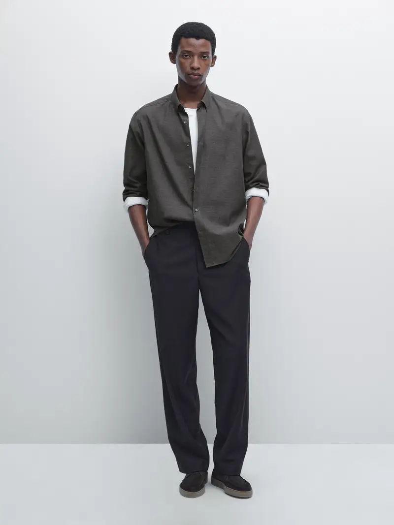 Camicia Mélange Soft Regular Fit - Grigio - - Massimo Dutti - Maschile