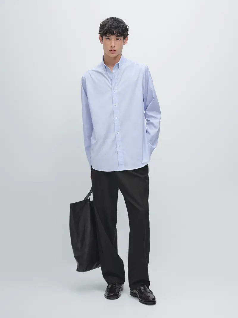 Camicia Mille Righe Regular Fit - Blu Celeste - - Massimo Dutti - Maschile