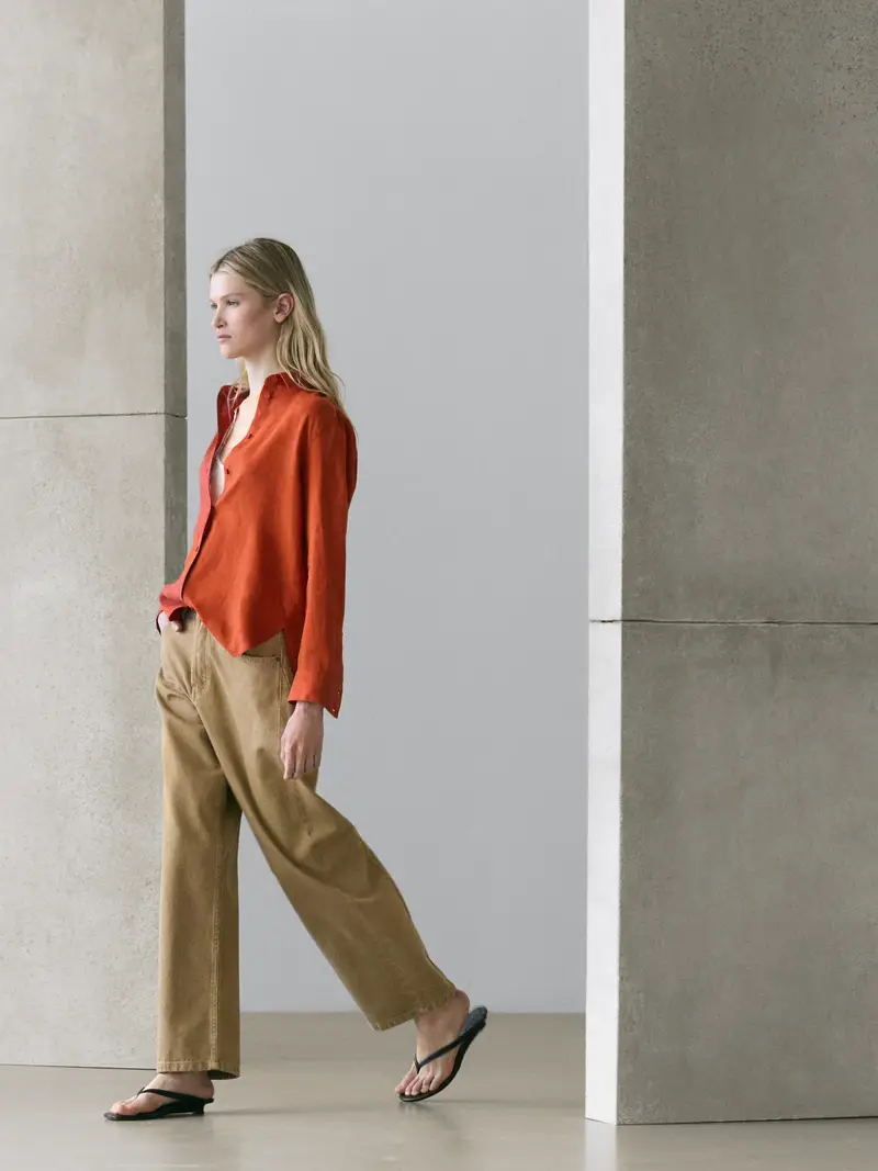 Camicia Morbida 100% Lino - Arancione - (It 48) - Massimo Dutti - Femminile