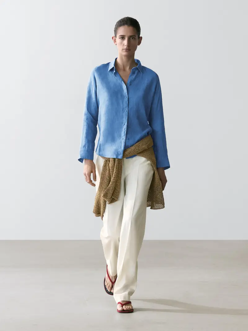 Camicia Morbida 100% Lino - Indigo - (It 48) - Massimo Dutti - Femminile