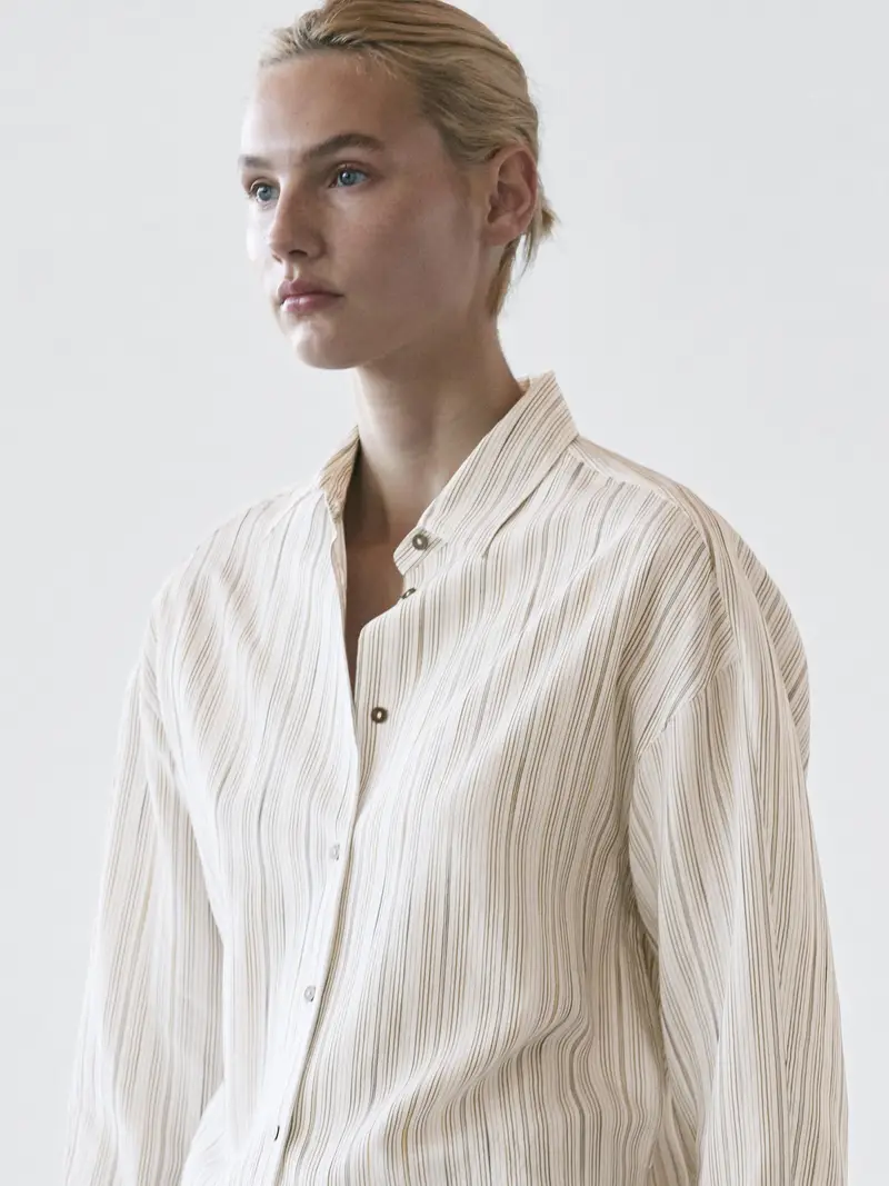 Camicia Morbida A Righe - Bianco - - Massimo Dutti - Femminile