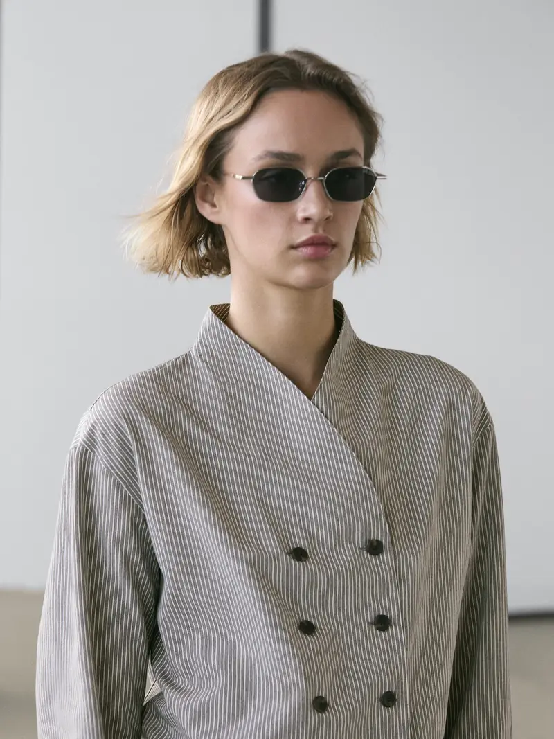 Camicia Morbida A Righe Con Bottoni - Grigio - - Massimo Dutti - Femminile