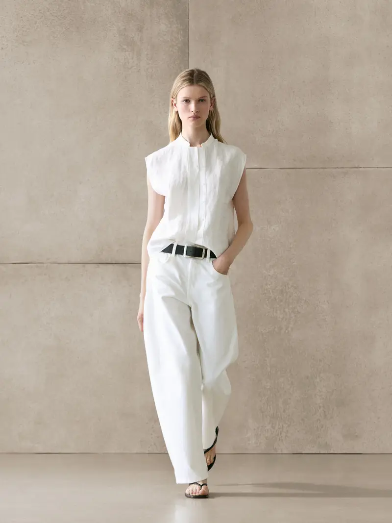 Camicia Morbida Con Bottoni 100% Lino - Bianco - - Massimo Dutti - Femminile