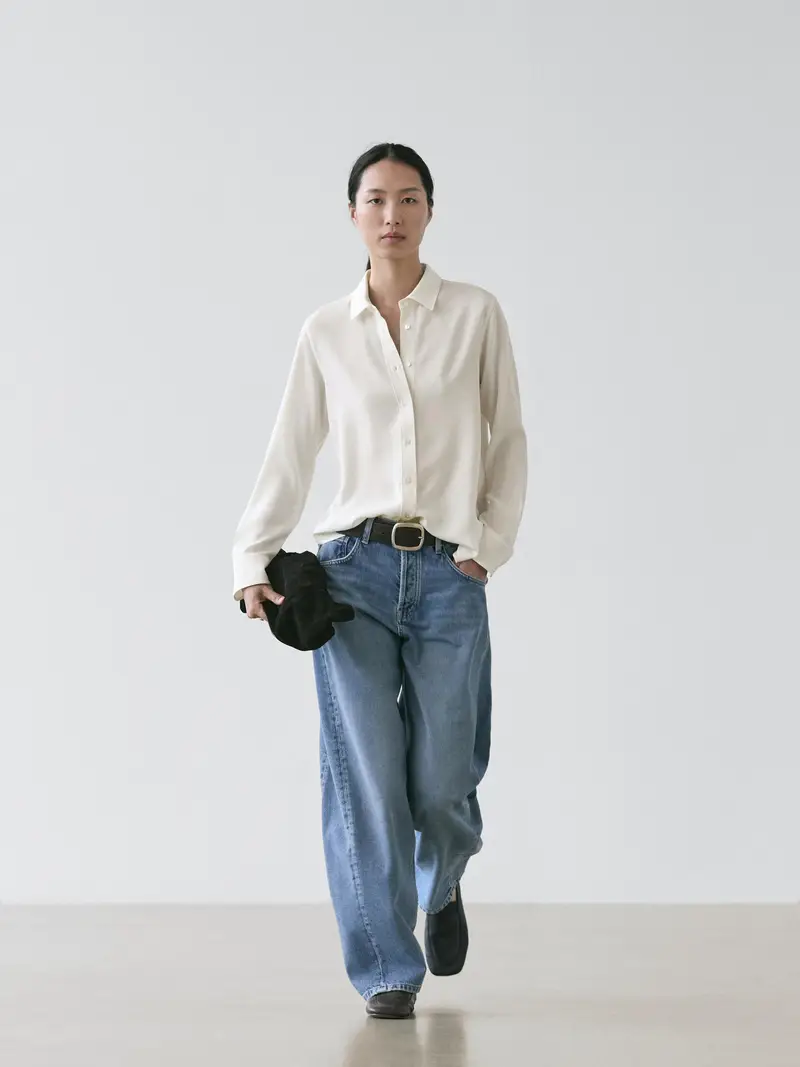 Camicia Morbida Con Colletto Stile Camicia - Bianco Roto - - Massimo Dutti - Femminile