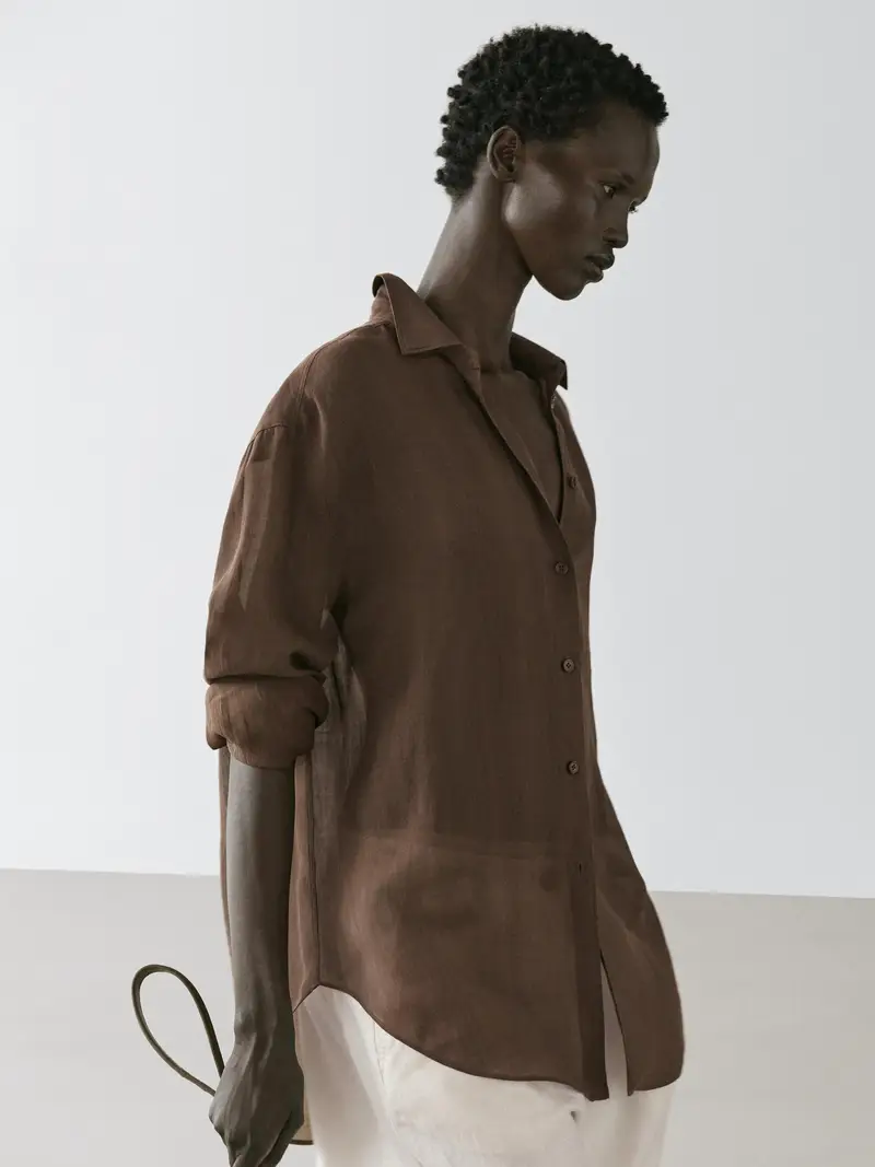 Camicia Morbida Con Colletto Stile Camicia - Marrone - - Massimo Dutti - Femminile