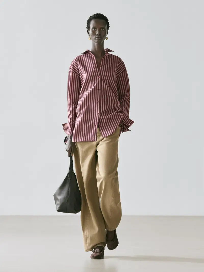 Camicia Morbida Con Dettaglio A Righe - Marrone - - Massimo Dutti - Femminile