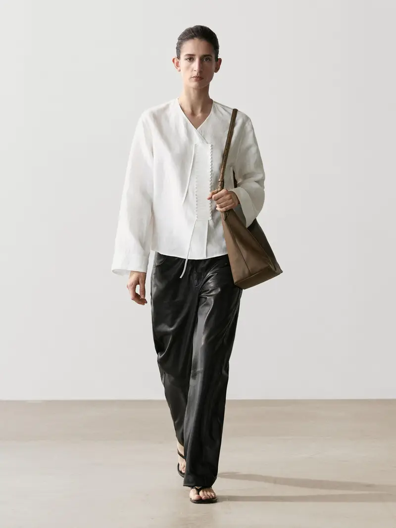 Camicia Morbida Con Pettorina - Bianco - - Massimo Dutti - Femminile